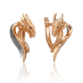 Серьги «Таинственный дракон» (пожелание здоровья) с английским замком из комбинированного золота 02-4686-00-000-1111-74