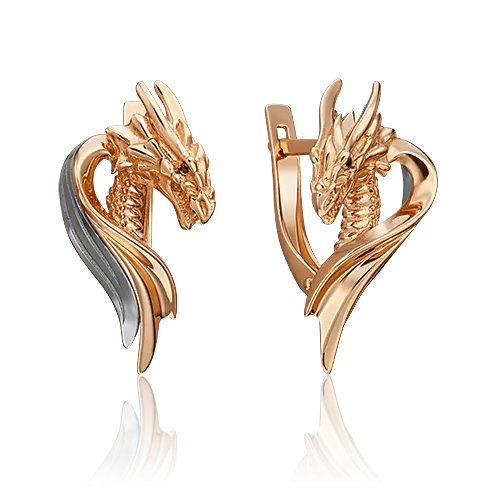 Серьги «Таинственный дракон» (пожелание здоровья) с английским замком из комбинированного золота 02-4686-00-000-1111-74