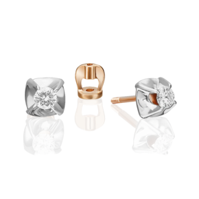 Серьги-пусеты из комбинированного золота с бриллиантом 02-5335-00-101-1111