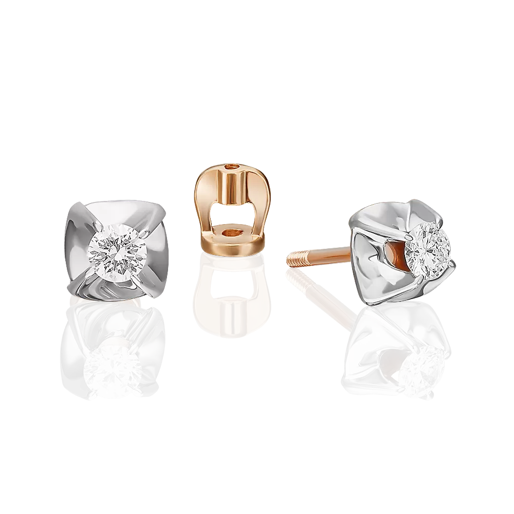 Серьги-пусеты из комбинированного золота с бриллиантом 02-5335-00-101-1111