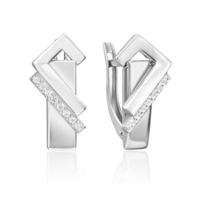 Серьги с английским замком из белого золота с фианитами 02-5122-00-401-1120