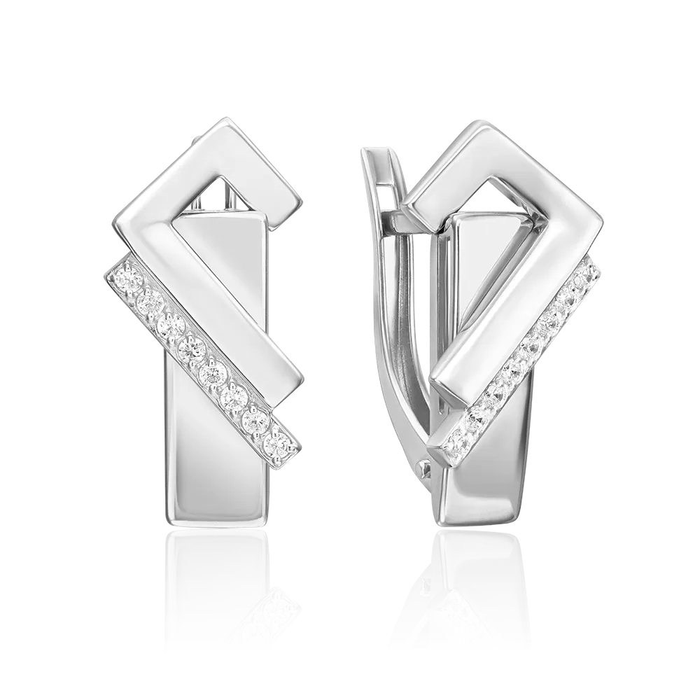 Серьги с английским замком из белого золота с фианитами 02-5122-00-401-1120