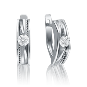 Серьги с английским замком из белого золота с бриллиантом 02-4134-00-101-1120-30