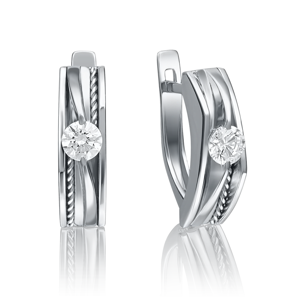 Серьги с английским замком из белого золота с бриллиантом 02-4134-00-101-1120-30