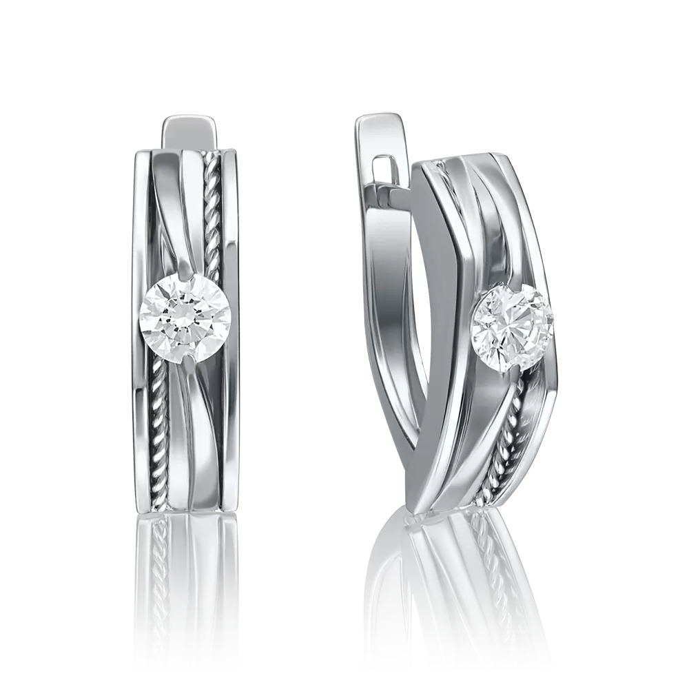 Серьги с английским замком из белого золота с бриллиантом 02-4134-00-101-1120-30