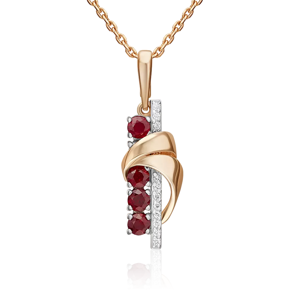 Подвеска из комбинированного золота с рубинами и бриллиантами 03-3473-00-107-1111