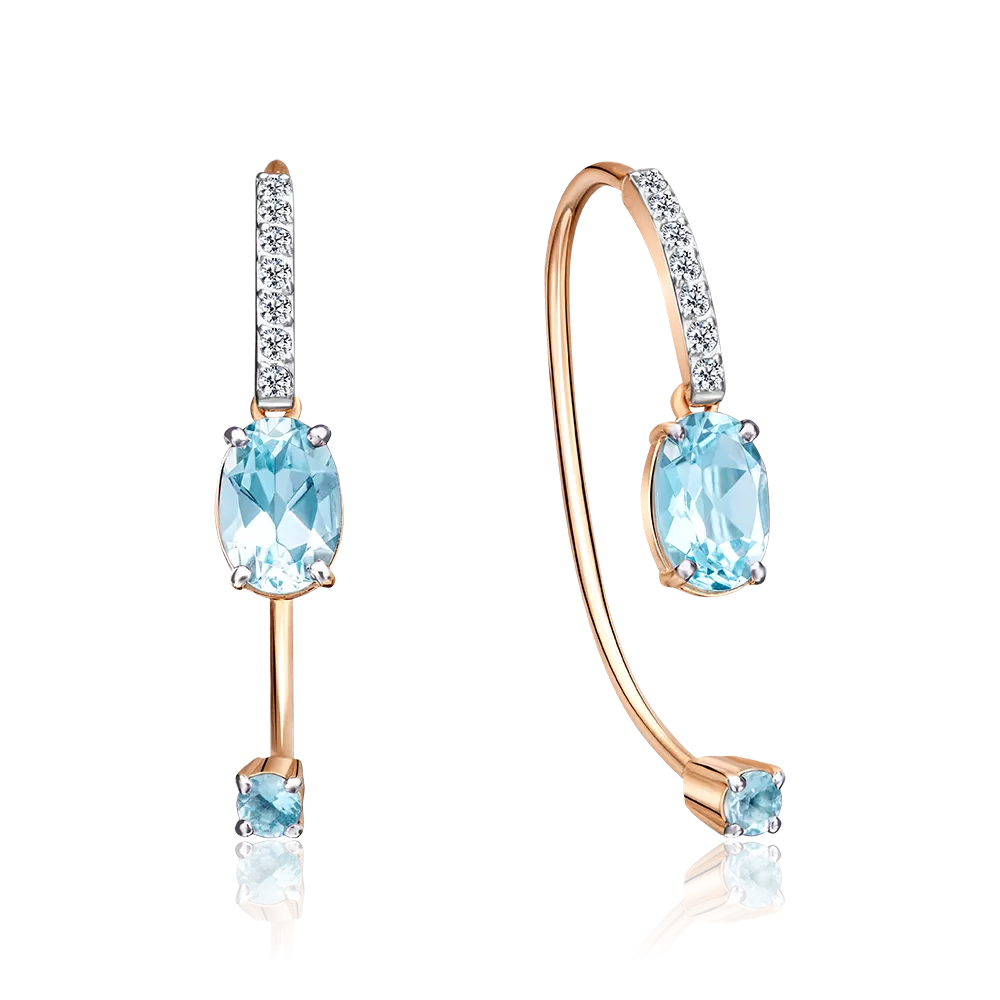 Серьги с французским замком из красного золота с топазами и натуральными топазами white 02-4365-00-201-1110-57