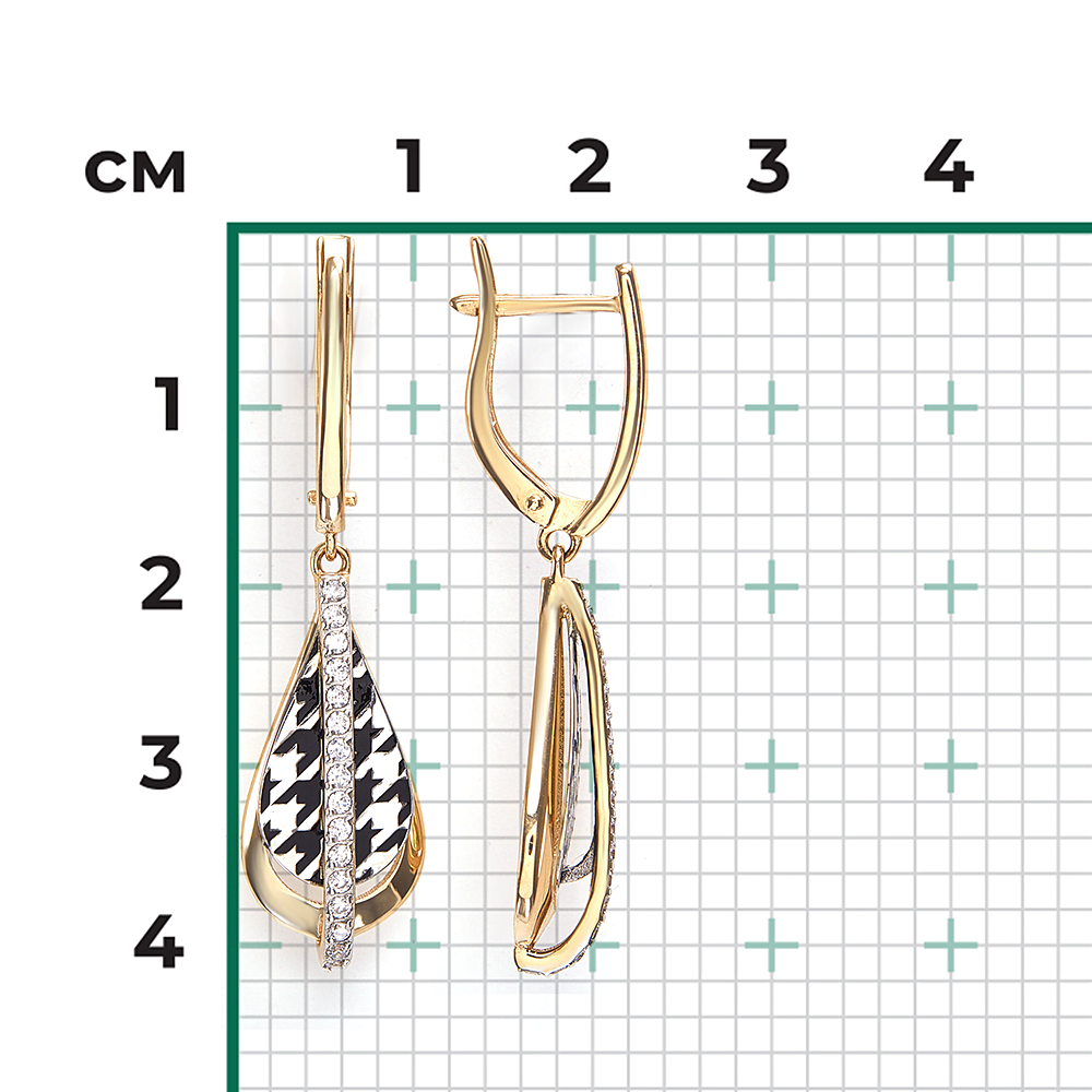 Серьги с принтом «Гусиная лапка» из комбинированного золота с фианитами и эмалью 02-5203-00-401-1121