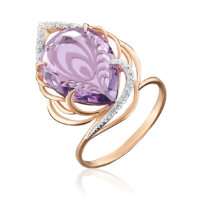 Кольцо «Перо Жар-птицы» из красного золота с аметистом и фианитами 01-4898-00-209-1110-46