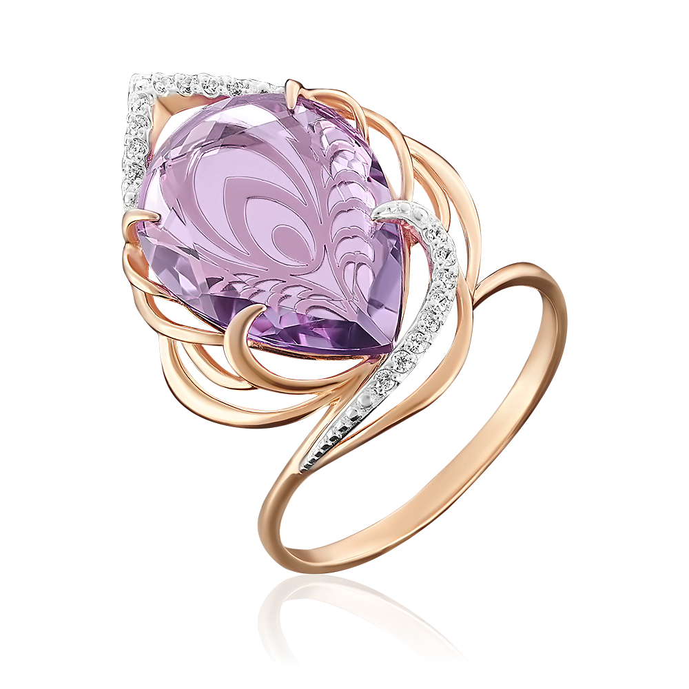 Кольцо «Перо Жар-птицы» из красного золота с аметистом и фианитами 01-4898-00-209-1110-46