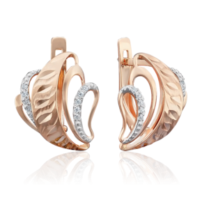 Серьги с английским замком из красного золота с фианитами 02-3761-00-401-1110-23