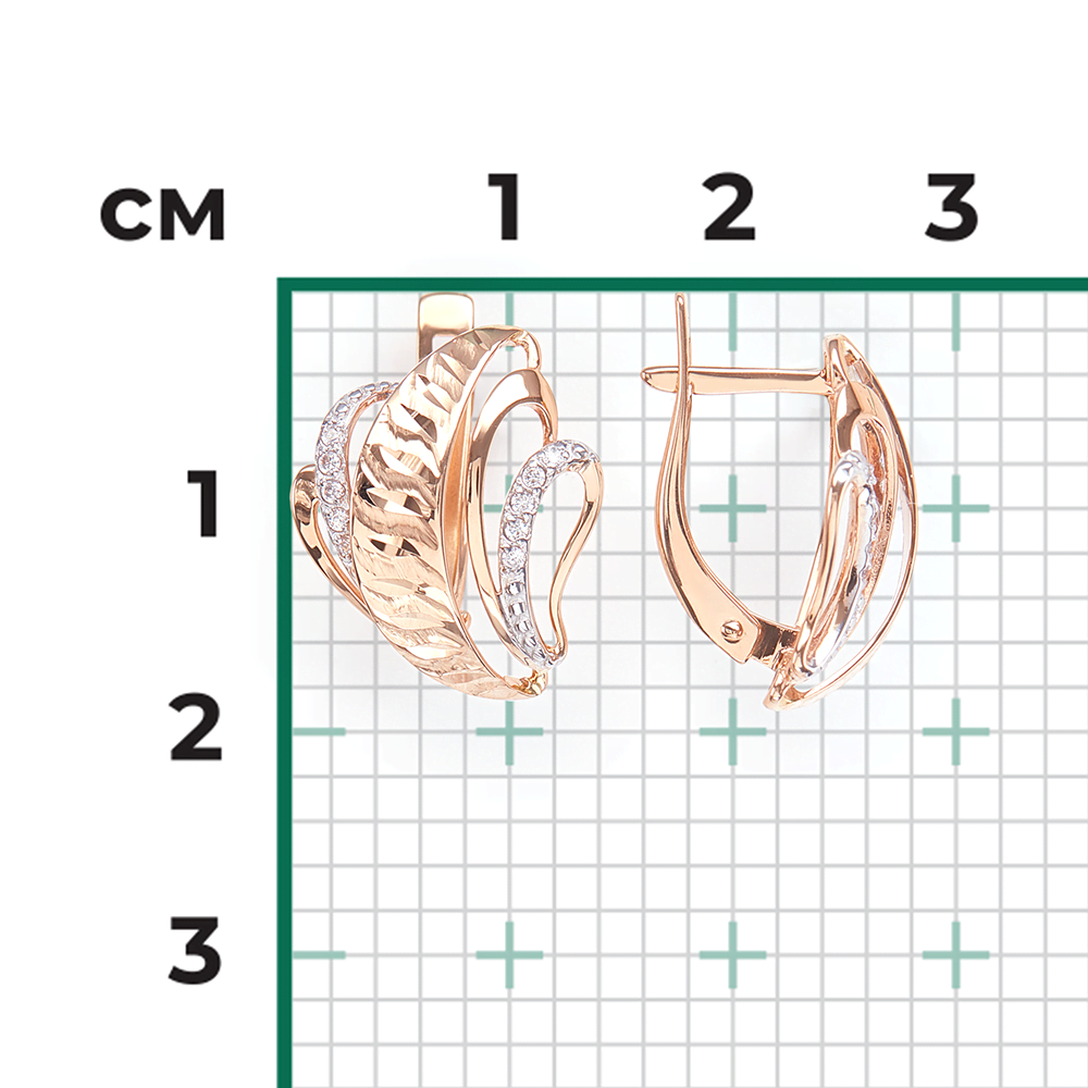 Серьги с английским замком из красного золота с фианитами 02-3761-00-401-1110-23