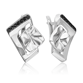 Серьги с английским замком из серебра с чёрными фианитами 02-5078-00-402-0200