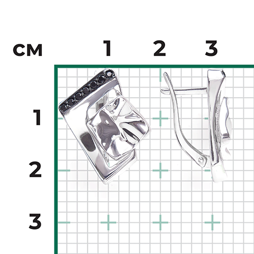 Серьги с английским замком из серебра с чёрными фианитами 02-5078-00-402-0200