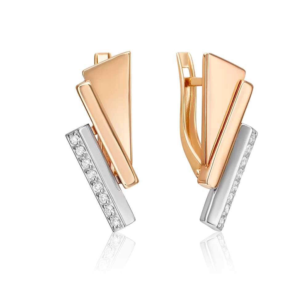 Серьги с английским замком из комбинированного золота с фианитами 02-5121-00-401-1111