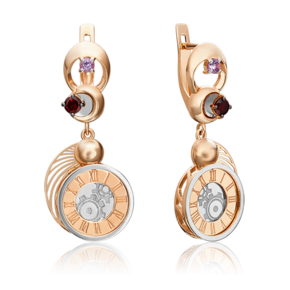 Серьги «Импульс» с английским замком из комбинированного золота с гранатом и аметистом 02-4759-00-257-1111-76