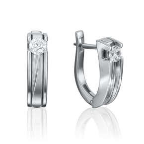 Серьги с английским замком из белого золота с бриллиантом 02-4069-00-101-1120-30