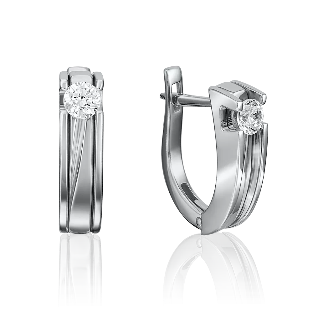 Серьги с английским замком из белого золота с бриллиантом 02-4069-00-101-1120-30