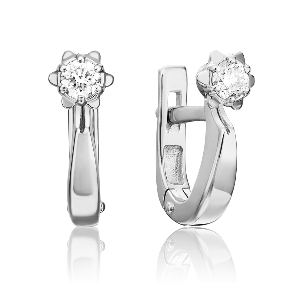 Серьги с английским замком из белого золота с бриллиантом 02-0581-00-101-1120-30