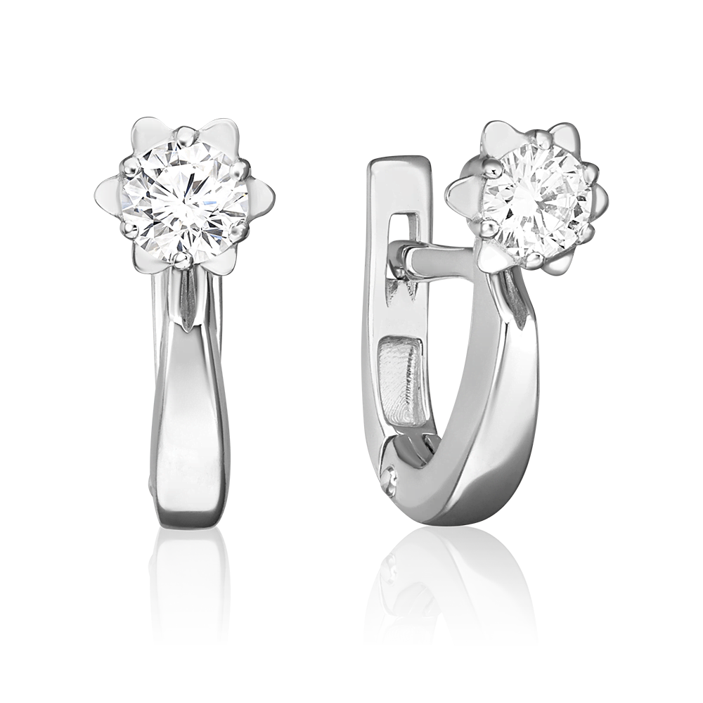 Серьги с английским замком из белого золота с бриллиантом 02-0585-00-101-1120-30