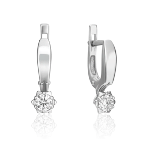 Серьги с английским замком из белого золота с бриллиантом 02-0587-00-101-1120-30