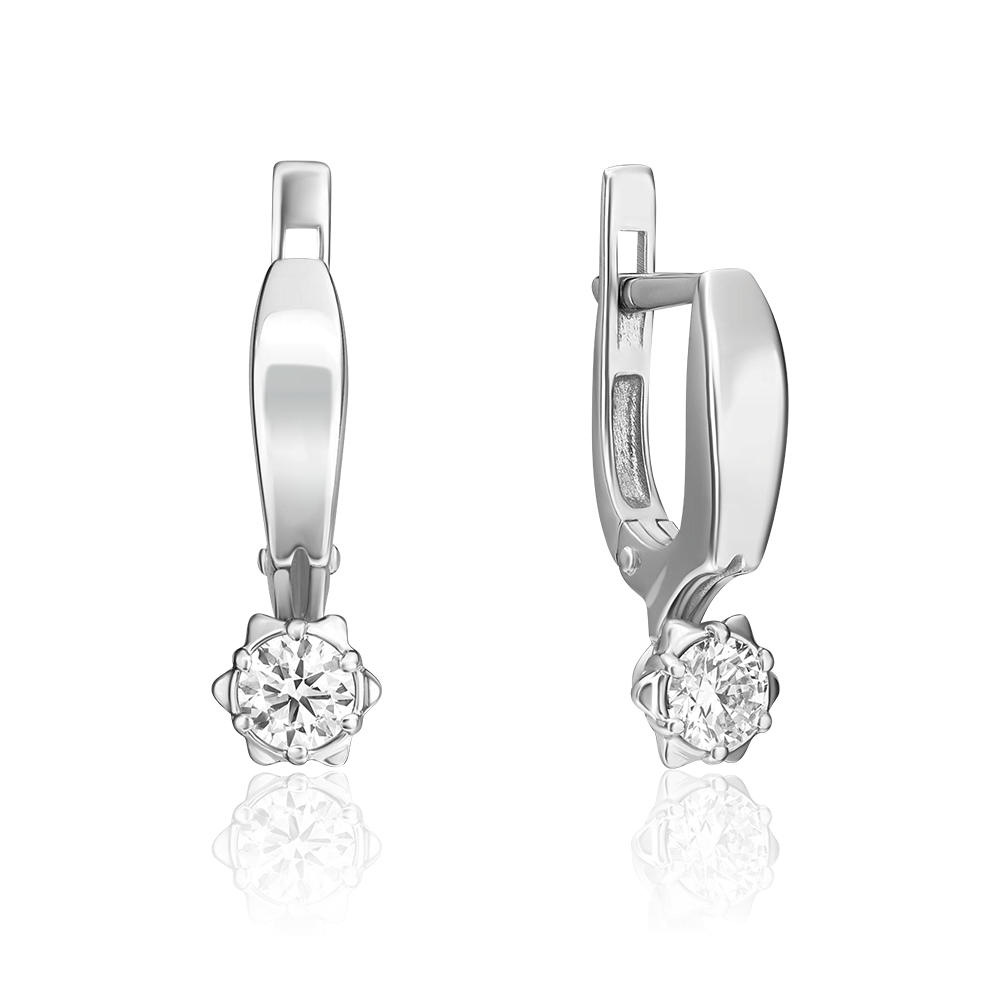 Серьги с английским замком из белого золота с бриллиантом 02-0587-00-101-1120-30