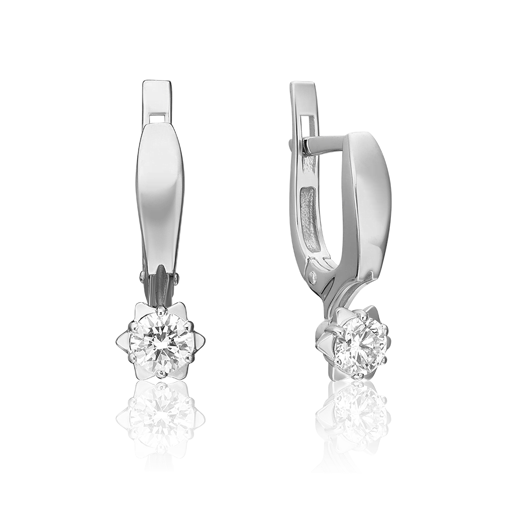 Серьги с английским замком из белого золота с бриллиантом 02-0589-00-101-1120-30