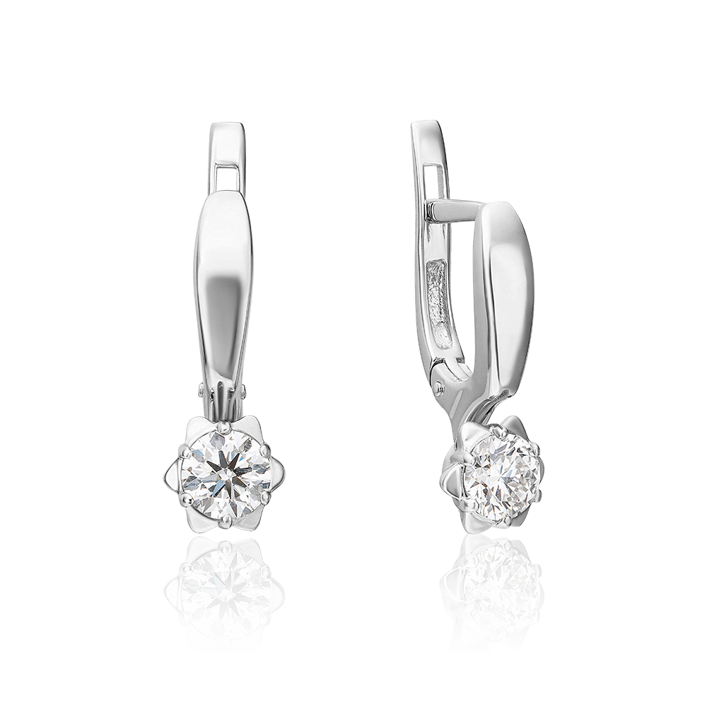 Серьги с английским замком из белого золота с бриллиантом 02-0591-00-101-1120-30