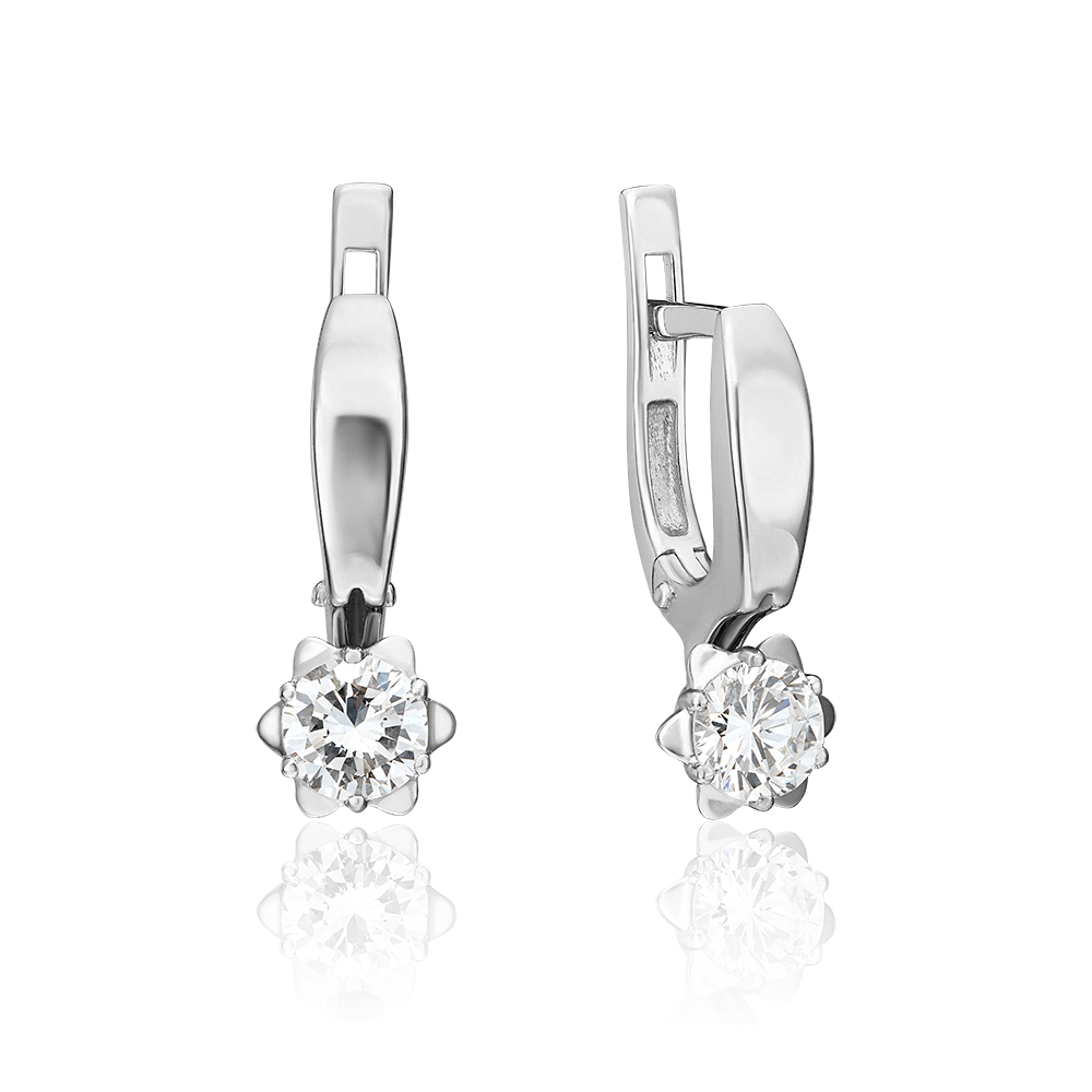 Серьги с английским замком из белого золота с бриллиантом 02-0593-00-101-1120-30