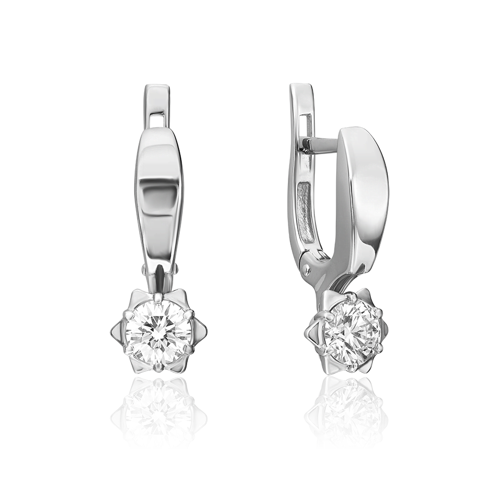 Серьги с английским замком из белого золота с бриллиантом 02-0595-00-101-1120-30