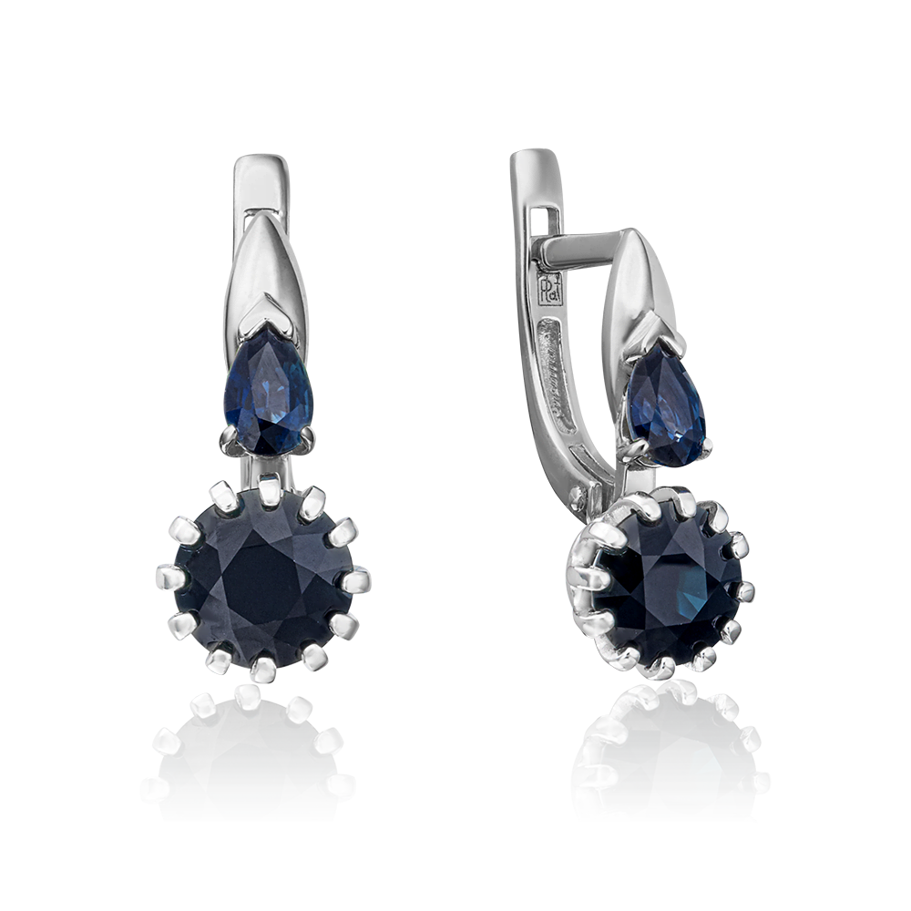 Серьги с английским замком из белого золота с сапфирами 02-0629-00-102-1120-30