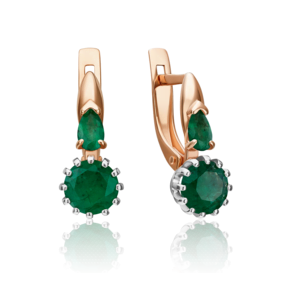 Серьги с английским замком из красного золота с изумрудами 02-0628-00-103-1110-30