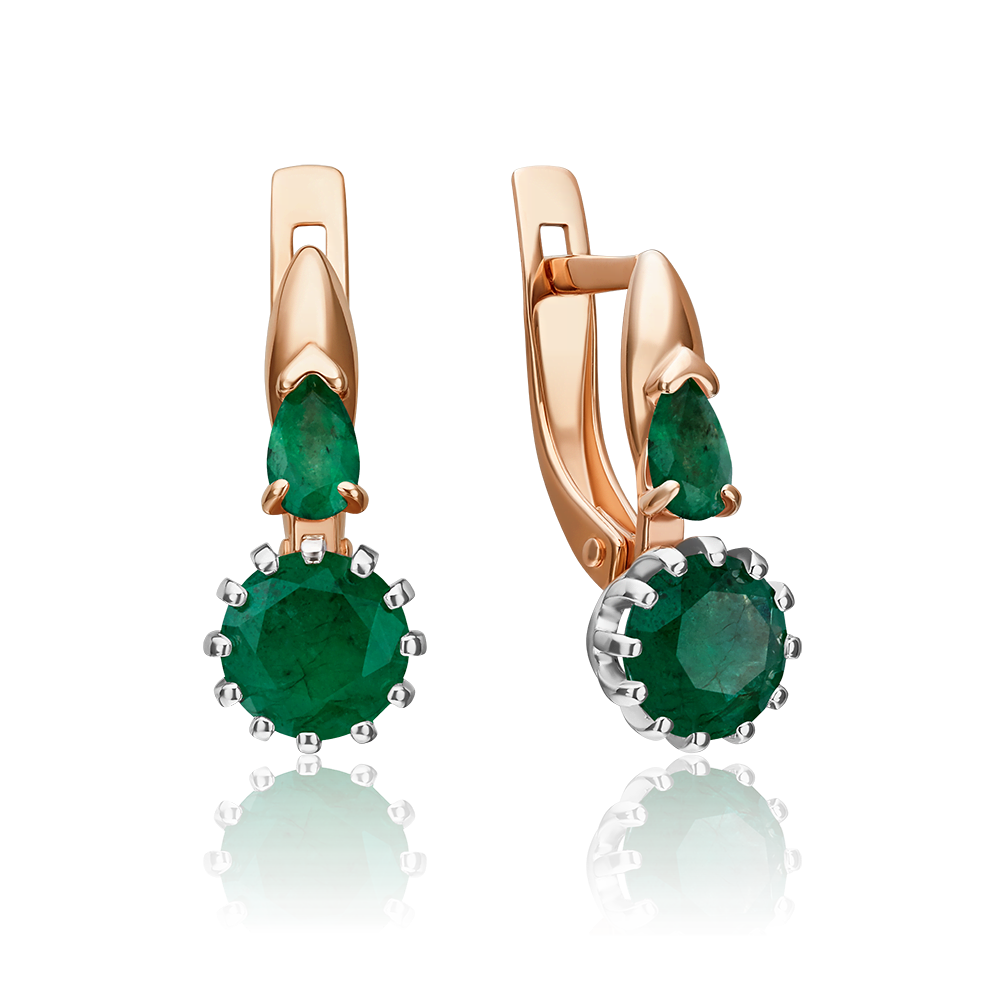 Серьги с английским замком из красного золота с изумрудами 02-0628-00-103-1110-30