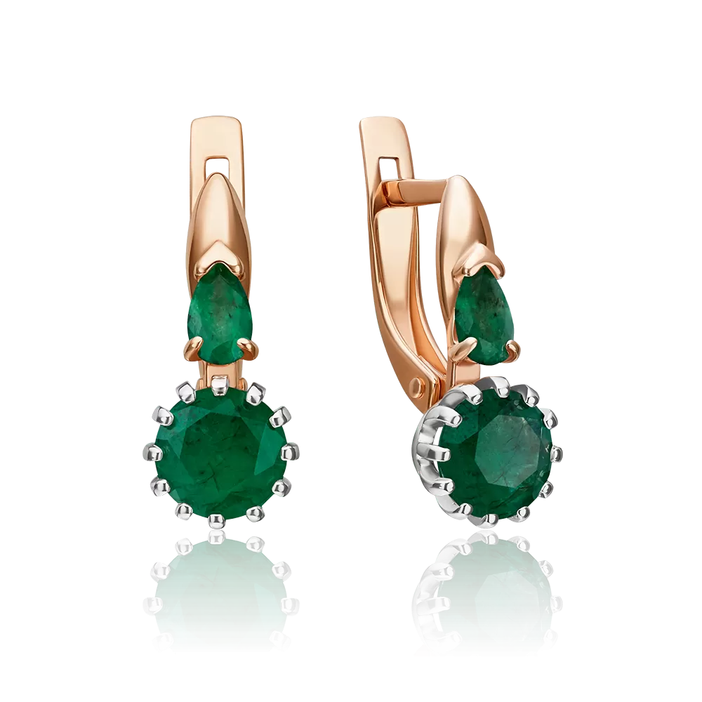 Серьги с английским замком из красного золота с изумрудами 02-0628-00-103-1110-30