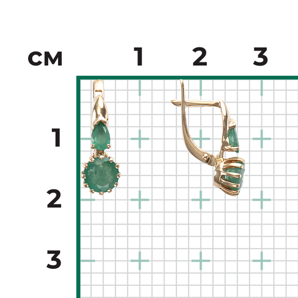 Серьги с английским замком из красного золота с изумрудами 02-0628-00-103-1110-30