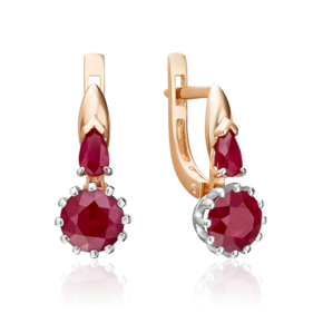 Серьги с английским замком из красного золота с рубинами