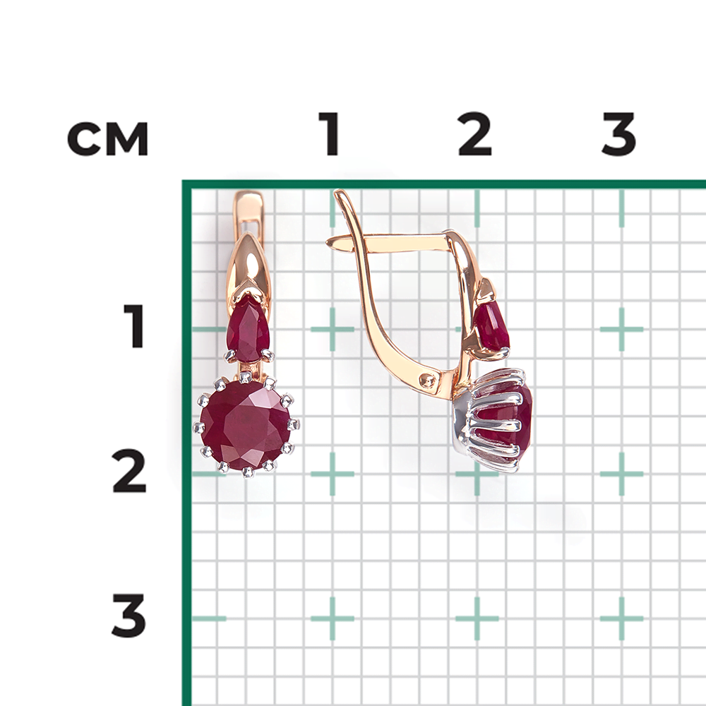 Серьги с английским замком из красного золота с рубинами 02-0628-00-104-1110-30