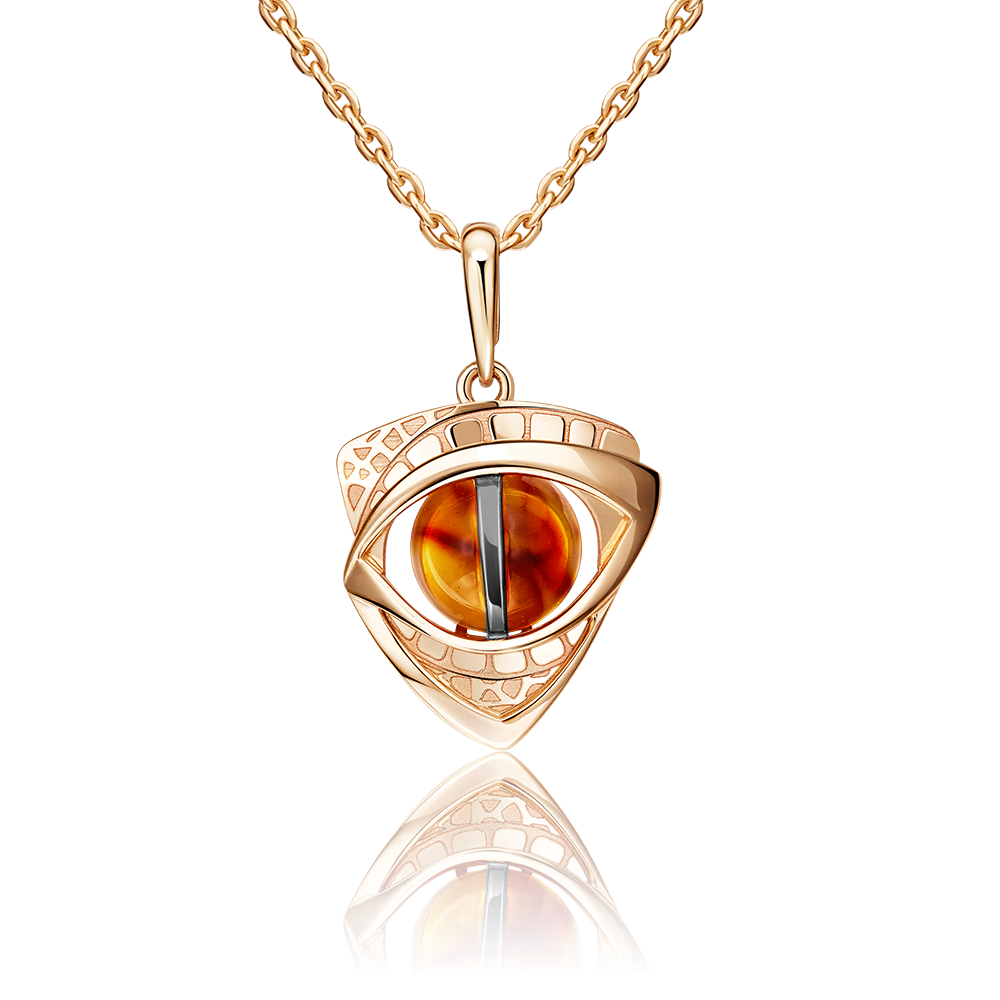 Подвеска «Глаз дракона» из красного золота с янтарём 03-2992-00-271-1110