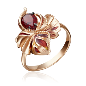 Кольцо «Удивительный цветок» из красного золота с гранатом и эмалью 01-5149-00-204-1110-57