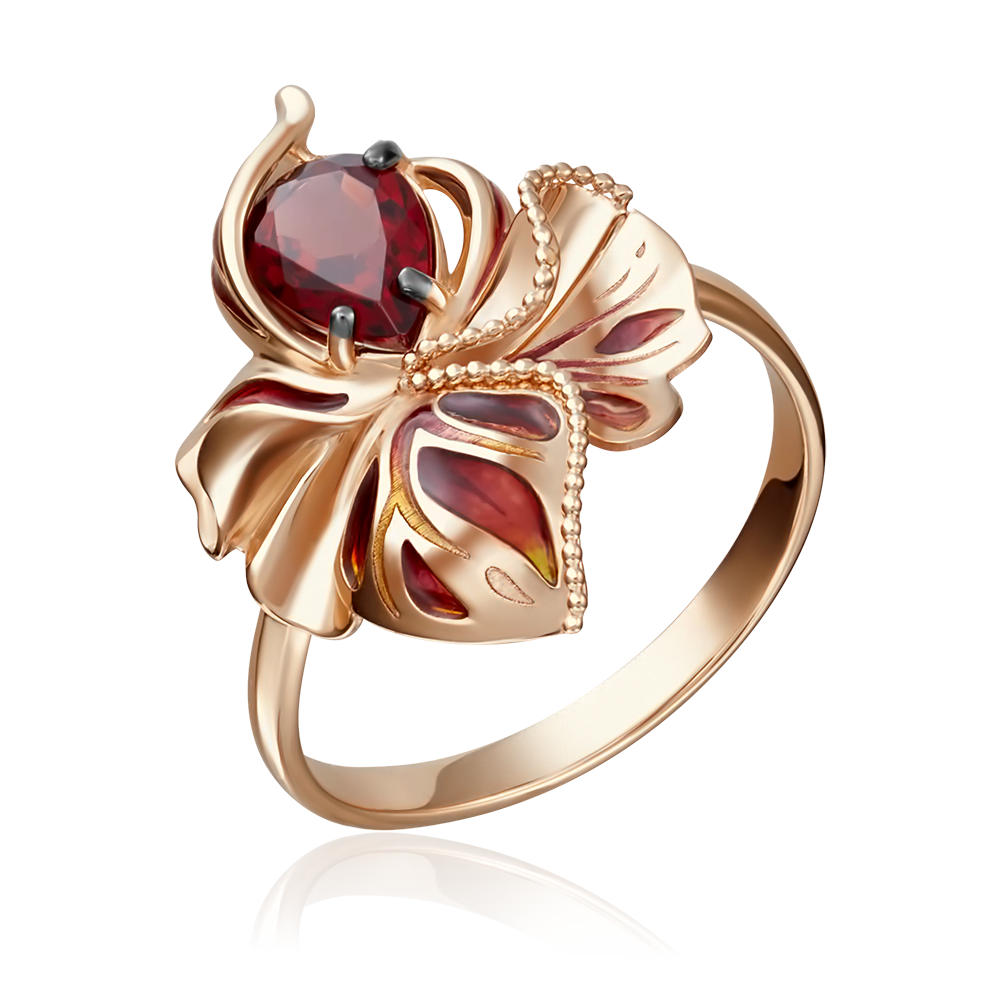 Кольцо «Удивительный цветок» из красного золота с гранатом и эмалью 01-5149-00-204-1110-57