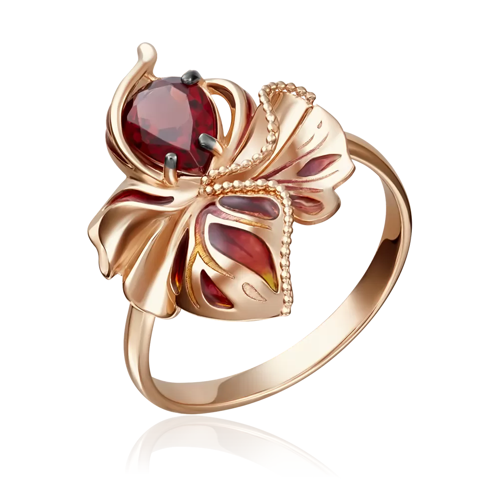 Кольцо «Удивительный цветок» из красного золота с гранатом и эмалью 01-5149-00-204-1110-57