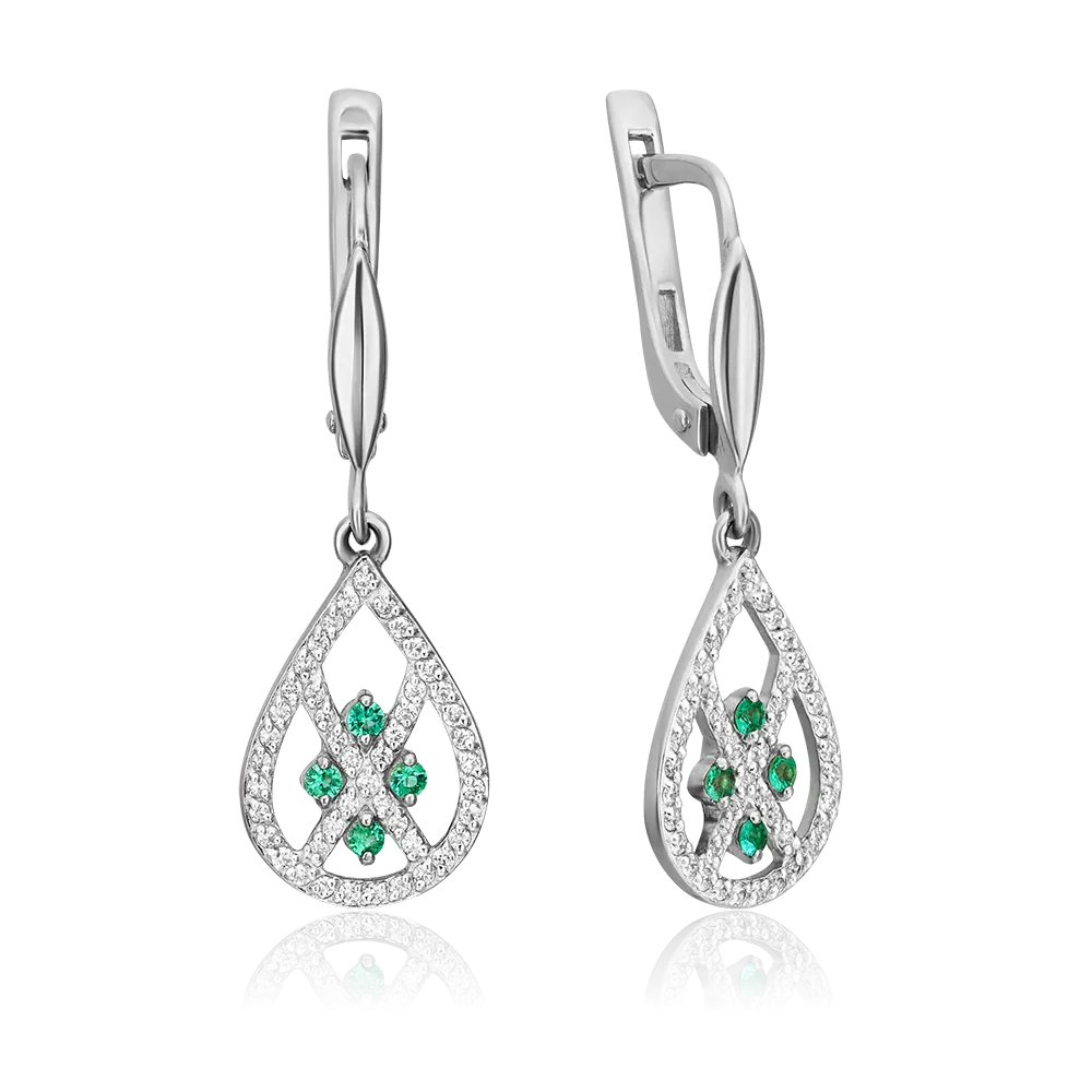 Серьги с английским замком из белого золота с изумрудами и бриллиантами 02-4878-00-106-1120-30