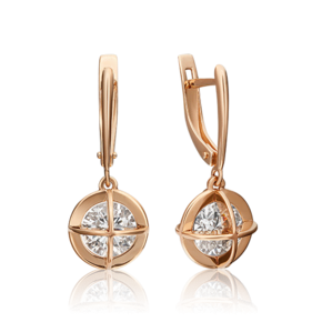 Серьги с английским замком из красного золота с фианитом