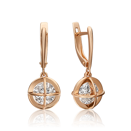 Серьги с английским замком из красного золота с фианитом 02-4519-00-501-1110-67