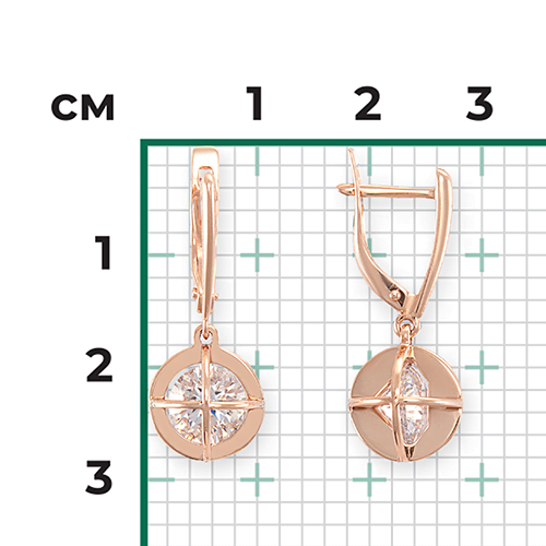 Серьги с английским замком из красного золота с фианитом 02-4519-00-501-1110-67