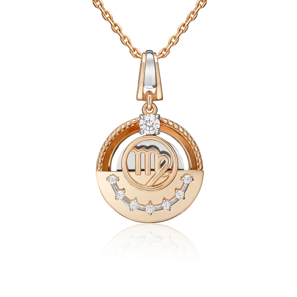 Подвеска «Знак зодиака Дева» из комбинированного золота с фианитами 03-3463-04-401-1111