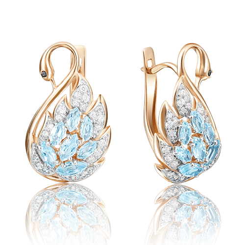 Серьги «Лебеди» с английским замком из красного золота с топазами и фианитами 02-3740-00-207-1110-46