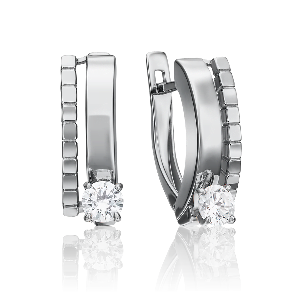 Серьги с английским замком из белого золота с фианитом 02-4316-00-501-1120-38