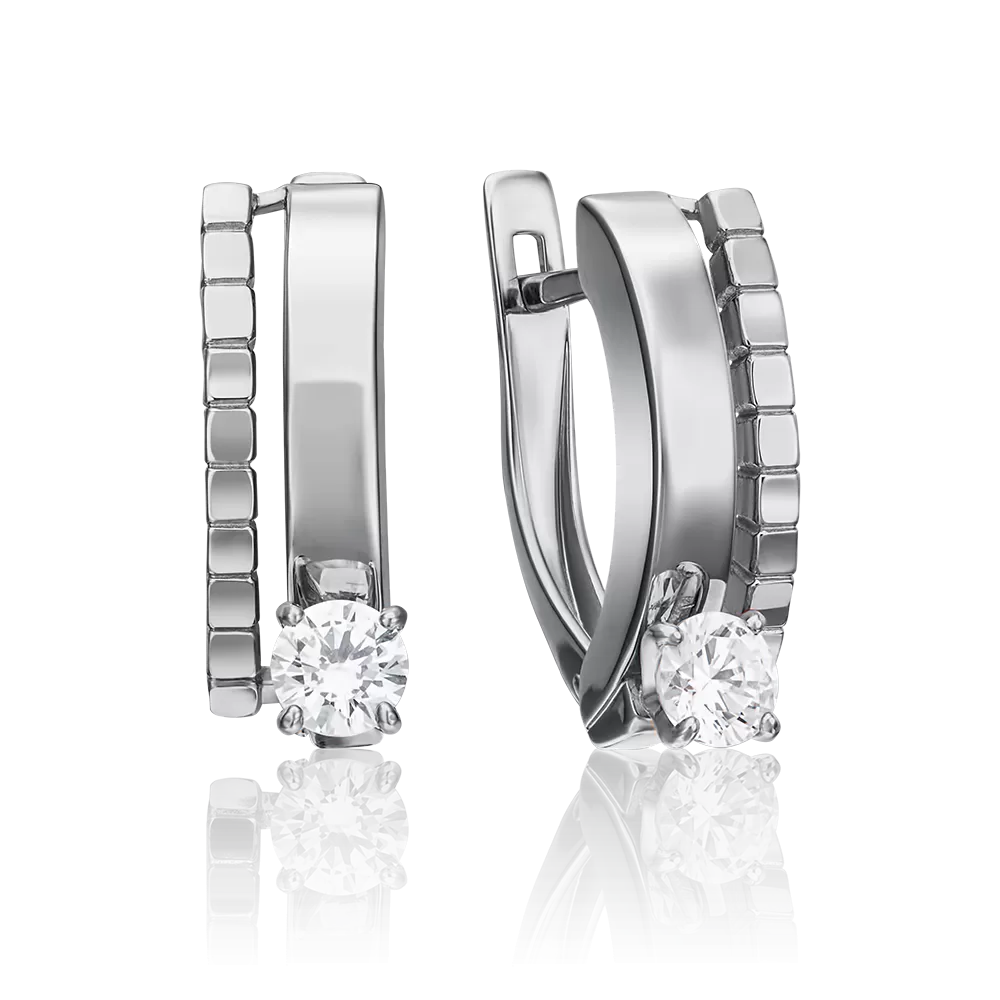 Серьги с английским замком из белого золота с фианитом 02-4316-00-501-1120-38