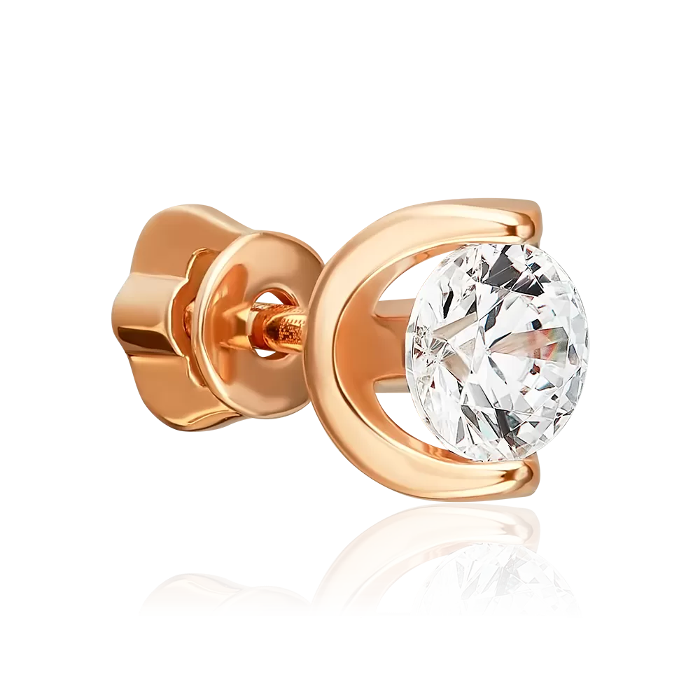 Моносерьга-пусет из красного золота с фианитом 02-5646-00-401-1110